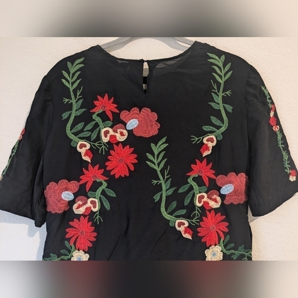 Zara Floral Birds Embroidered Silk Blend Tiered Mini Dress Feminine Bohemian - Picture 10 of 15